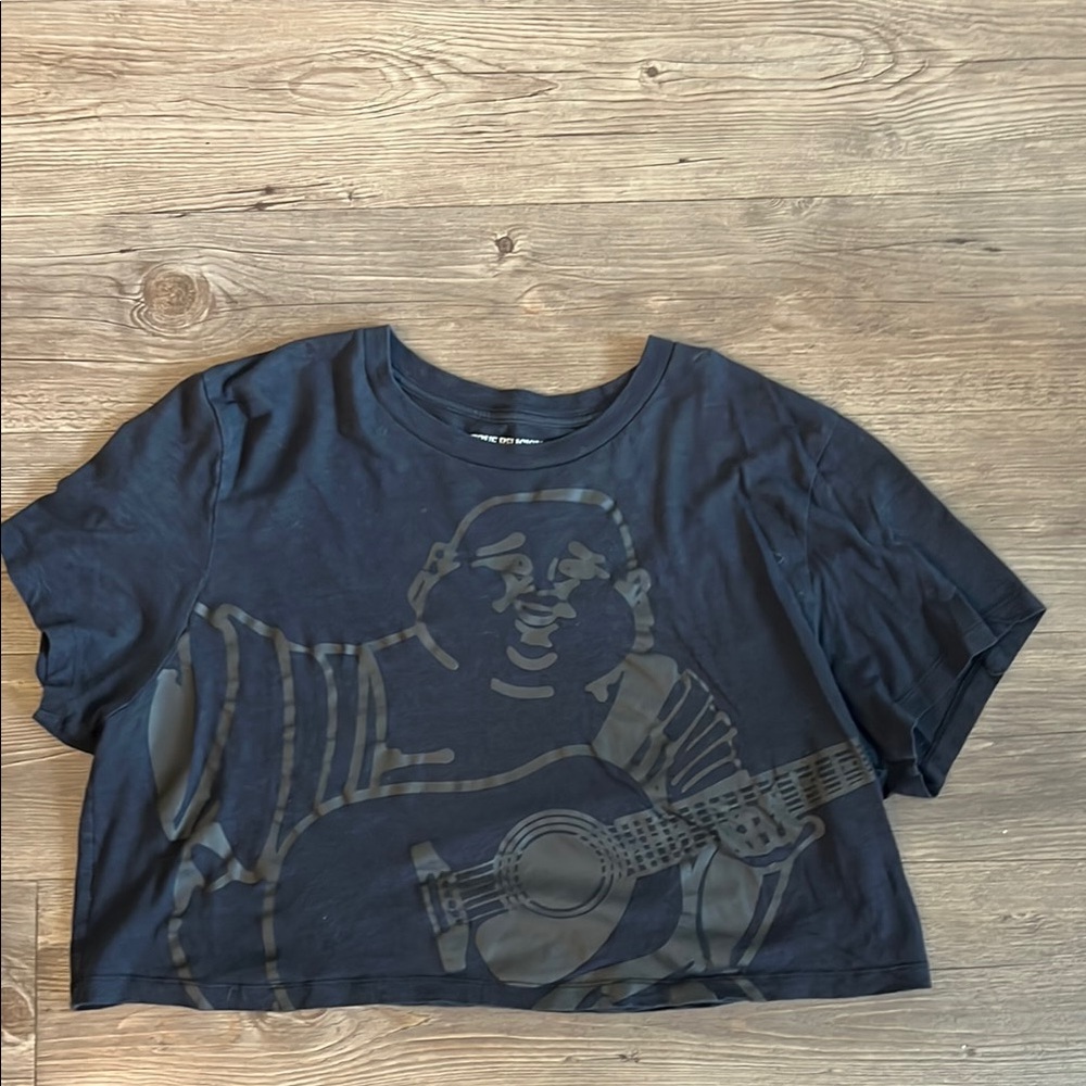 True Religion Cropped, Slouchy Black Short Sleeve Graphic Tee